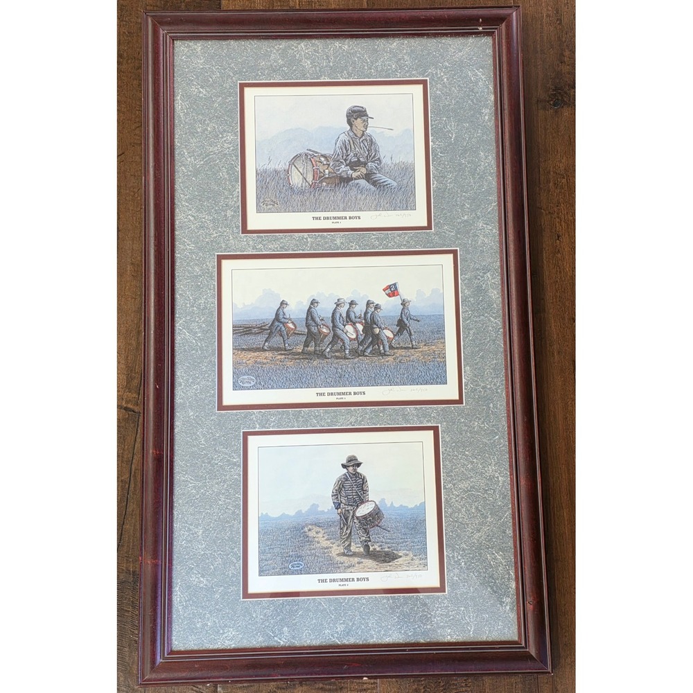 Vtg John Warr Civil War The Drummer Boys Signed Numbered Prints (3) Framed